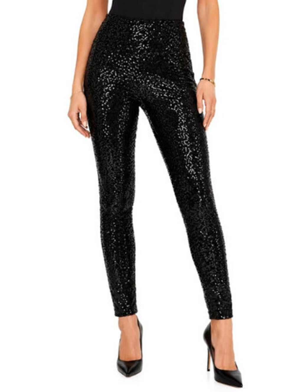 Tipsy Elves Black Sequin High Waisted Leggings Womens Medium NWT Stretch